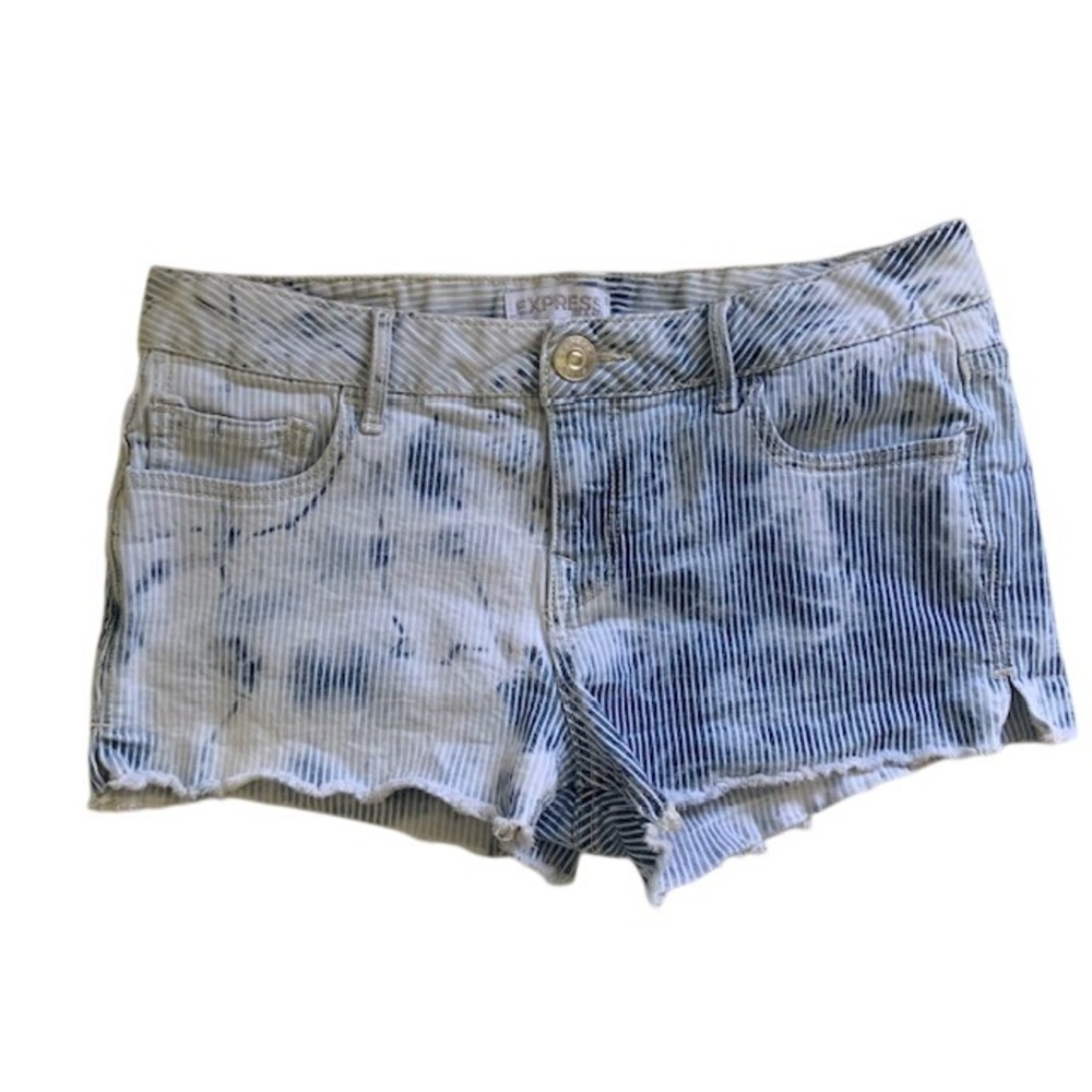 Express 8 Striped Micro Shorts Distressed Frayed Hem Cotton Stretch Coastal Boho